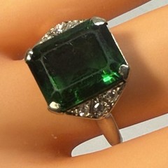 Antique American Art Deco 30s White Gold Natural Diamond Ring 3.6 Gram Size 6.25