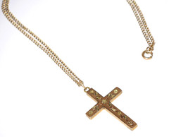 Mid Victorian English Cut & Applied 10K Rose & Green Gold Top Cross~HFB Co Chain