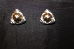 PBD Peter Brams Design Triangle Shape 14kt Yellow Gold and Sterling Earrings 1″L