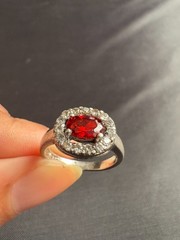 925 Sterling Silver Ring Red Stone Cubic Zirconia Ring Jewelry Ring Size 6.25 US