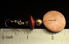 Vintage Retro Wood Gold Bead Discs Bohemian French Wire Earrings Studs Lot Of 2