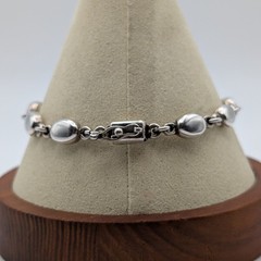 Vintage Sterling Silver Oval Puffed Link Bracelet 7.5 Inch Modernist Jewelry 925