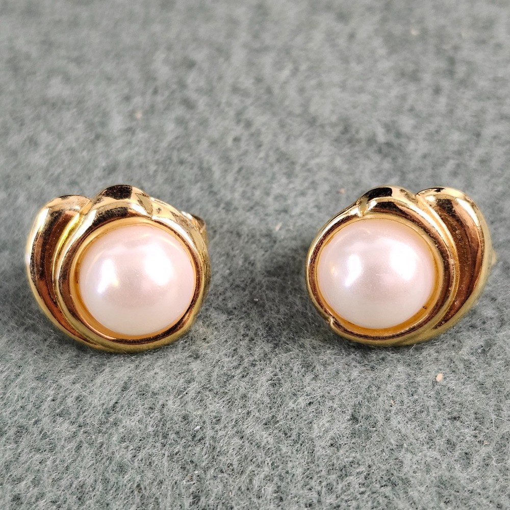 VINTAGE CHIC CLIP EARRINGS MCM FAUX PEARL GOLD TONE SWIRL GRANNYCORE