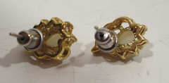 VTG Milk Color Opal~Rhinestone Stud Earrings Gold Tone~3.1 g~October Birthstone