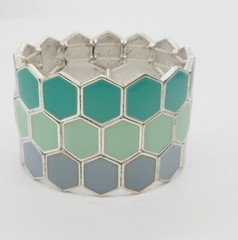 Green & Blue Bracelet PASTEL Stretch ART DECO Runway Statement WIDE