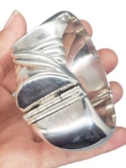 Rare Vintage Art Deco Sterling Silver Heavy Hinged Bangle Bracelet 74+ grams