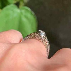 Art Deco Vintage Lab Created Diamond 14K White Gold FN Filigree Engagement Ring