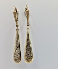 Rare Vintage 14K Gold 3.71g Teardrop Dangle/Drop Leverback Earrings With Texture