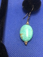 VTG STERLING SILVER NATURAL TURQUOISE FRENCH WIRE DANGLE EARRINGS