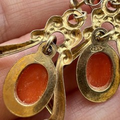 Gilt Sterling Silver 925 Vintage Woman’s Stud Ear Earrings Coral Gemstone Signed