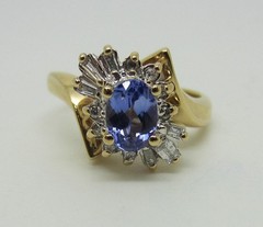Vintage Solid 14K Yellow Gold Tanzanite Diamond Cluster Ring Size 7.75 – LB2082