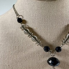 Vintage Tassel Necklace Silver-Tone Black Bead Elegant Art Deco Style Jewelry