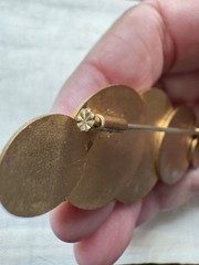 Vintage Art Nouveau Brass Brooch Floral Medallions Trombone Clasp 1910s 16g