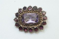 ANTIQUE ENGLISH 12K GOLD AMETHYST PEARL PIN BROOCH c1830