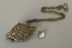 Vintage Scarab Necklace Egyptian Revival Pendant W/ Antique Celluloid Beetle
