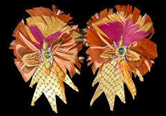 Vintage 80’s Statement Earrings Leather Feather Rhinestone Metallic Clip On Bold