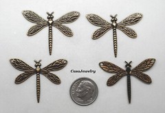 #4182 ANTIQUED GOLD PENDANT STYLE DRAGONFLY W/2 HANG HOLES – 4 Pc Lot