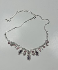 EISENBERG ICE Vintage Silver Tone Pink Rhinestone Crystal Choker Necklace