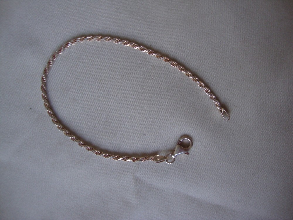 VINTAGE 1980s STERLING SILVER STAMPED 925 ITALY 2MM WIDE WHEAT CHAIN 7″ BRACELET