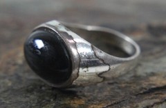 Vintage CELLINI Black Onyx Signet Ring Size 6 Sterling Silver Oval Cabochon