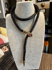 DL Auld Vintage Chainmail Mesh Snake Belt Necklace Black Gold Lariat Choker 42”