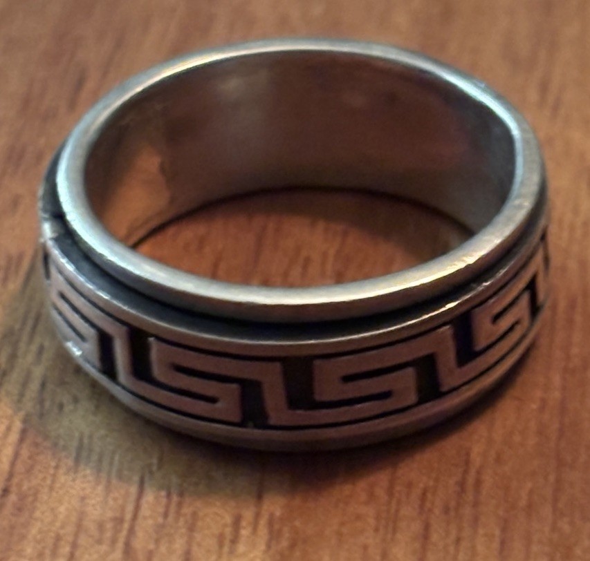 Vintage 925 Sterling Silver Greek Key Fidget Spinner Band Ring US Size 12, 10.8g