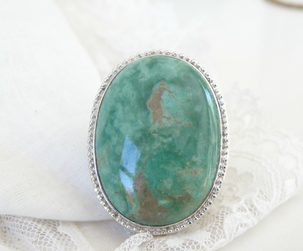 Vintage Huge Sterling Silver 925 Green Turquoise Looking Statement Ring Size 5