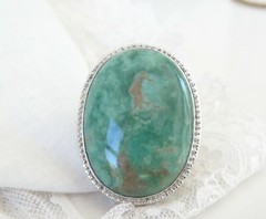 Vintage Huge Sterling Silver 925 Green Turquoise Looking Statement Ring Size 5