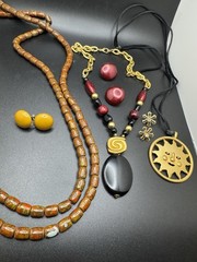 Vintage Boho Jewelry Lot 3 Necklaces 3 Earrings Sun Pendant