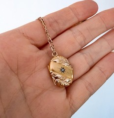 Antique Gold Filled Starburst Locket on Antique Watch Chain – 16.5”