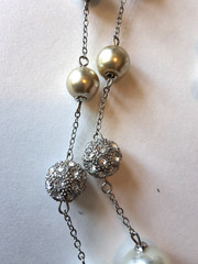 Heavy Faux Pearl Rhinestone Disco Ball Necklace, JCM Brass Earrings, Brooch