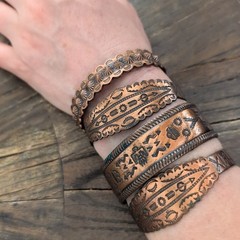 Vintage Southwest copper cuff, Bell Trading Post hand-stamped bracelet