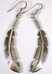 ESTATE Vtg Navajo Feather 12.2g Sterling Silver Feather 3 1/8″ Dangle Earrings