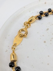 Vintage Trifari TM Bracelet Gold Tone Black Seed Bead Braided Link 7.5in Signed