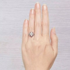 Vintage Edwardian Style LabCreated Diamond ArtNouveau Engagement 14K GoldFN Ring