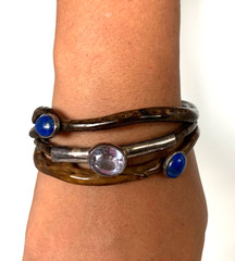 Unique Vintage OSCAR’S STERLING 950 Amethyst Lapis Lazuli Leather Cuff Bracelet