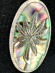 MidCentury Mexico Taxco Sterling Silver 925 Hemp & Abalone Pendant w/metal Chain