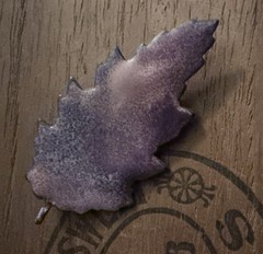 Vintage/Antique Copper Enamel Handmade Red Oak Leaf Brooch Pin PURPLE/PINK