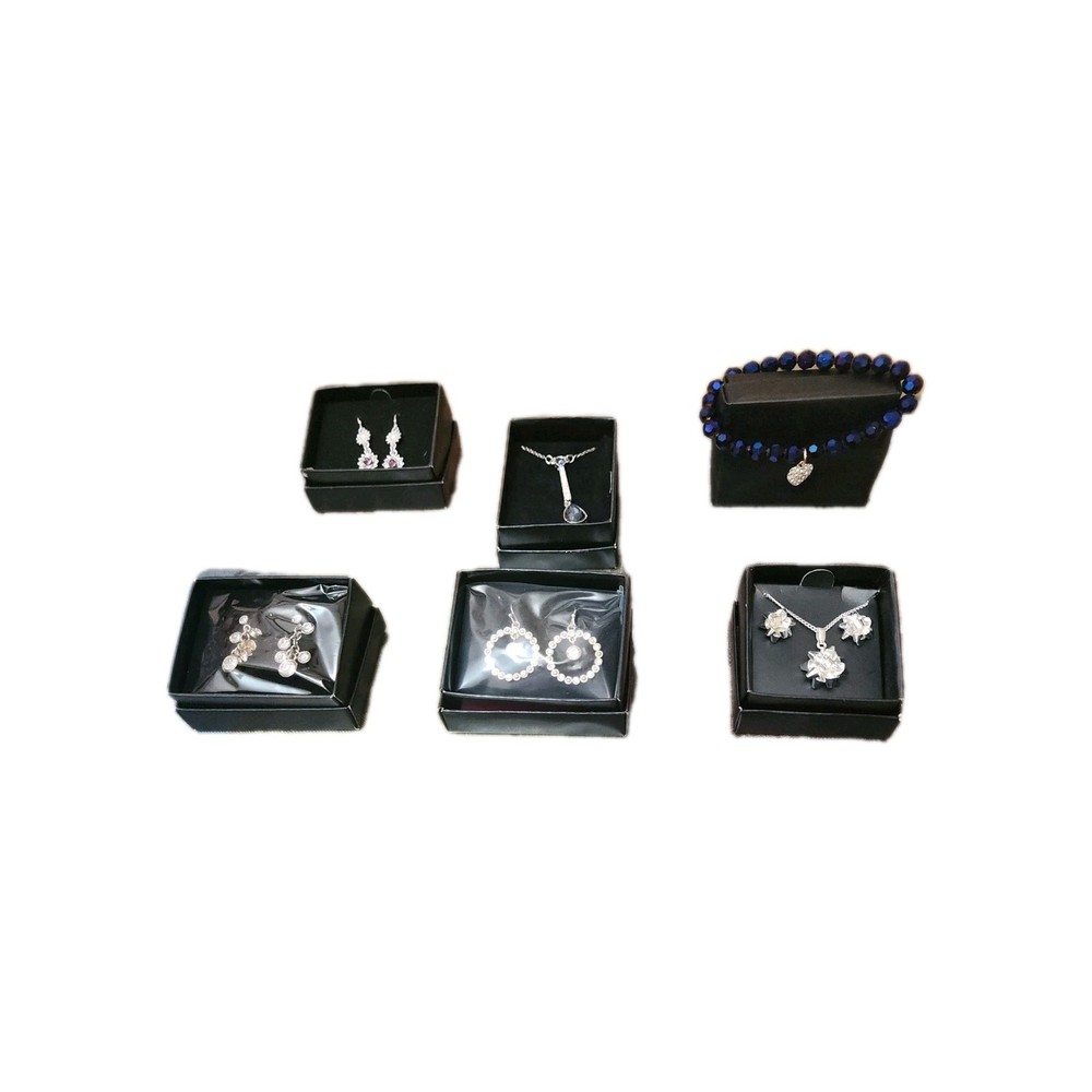 New AVON Pierced Earrings, Necklaces Bracelet w/ Heart Rhinestone Charm Lot Of 9