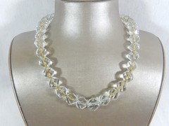 ANTIQUE ART DECO LARGE FACETED QUARTZ ROCK CRYSTAL BEAD STERLING 20″ NECKLACE