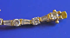 Vintage JJT Gold Tone Sterling Silver Round & Baguette CZ Tennis Bracelet (Ta)