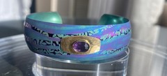 STUNNING HOLLY YASHI CUFF BRACELET, FACETED AMETHYST GEMSTONE ACCENT EX. COND