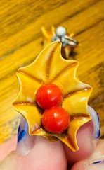 Vintage Christmas Holly Earrings Red Berry Lucite Screw Back Earrings Holiday