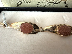 Vintage Panel Bracelet Goldstone Rose Gold Tone Round Linked 7″ New Boxed