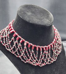 Vintage MIRIAM HASKELL Red Beaded Adjustable 11.75″ to 14″ Necklace/Chocker