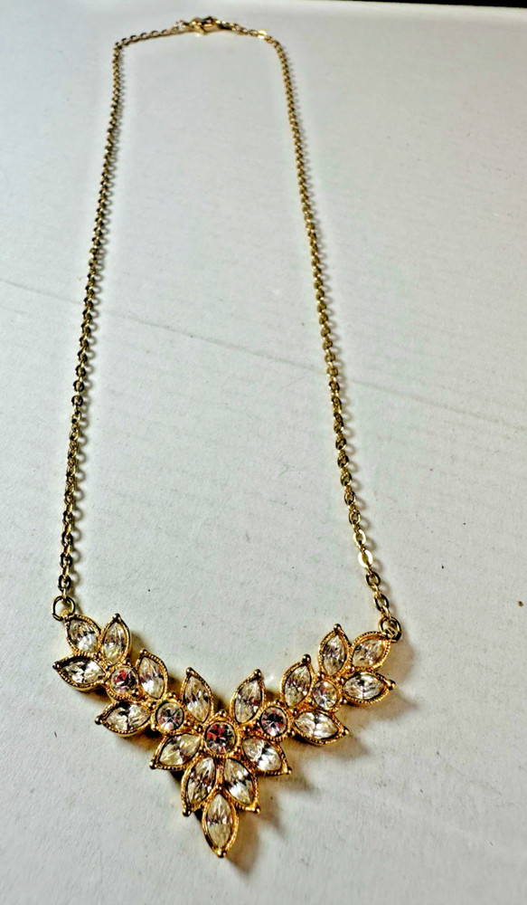 Vintage Necklace Avon Marquise Crystal Pendant Glamorous