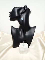 Vintage Opalite Gemstone Nickel Silver Dangle Drop Earrings
