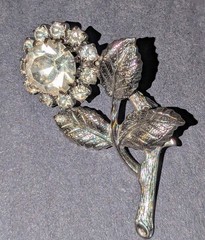 Vintage Mid-Century Rhinestone Floral Brooch | 1950s-1970s Sparkle Costume