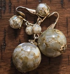Vintage 1960s Hong Kong Bubble Paint Gumball Dangle Clip-On Earrings Faux Jasper