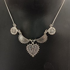 Chai Heart Necklace Filigree Silver Bib Folk Ethnic Judaica Life In Hebrew Gift